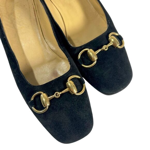 Gucci Suede Horsebit Loafer Size 6.5 Black Block Heel Size 36.5 IT - Picture 10 of 11